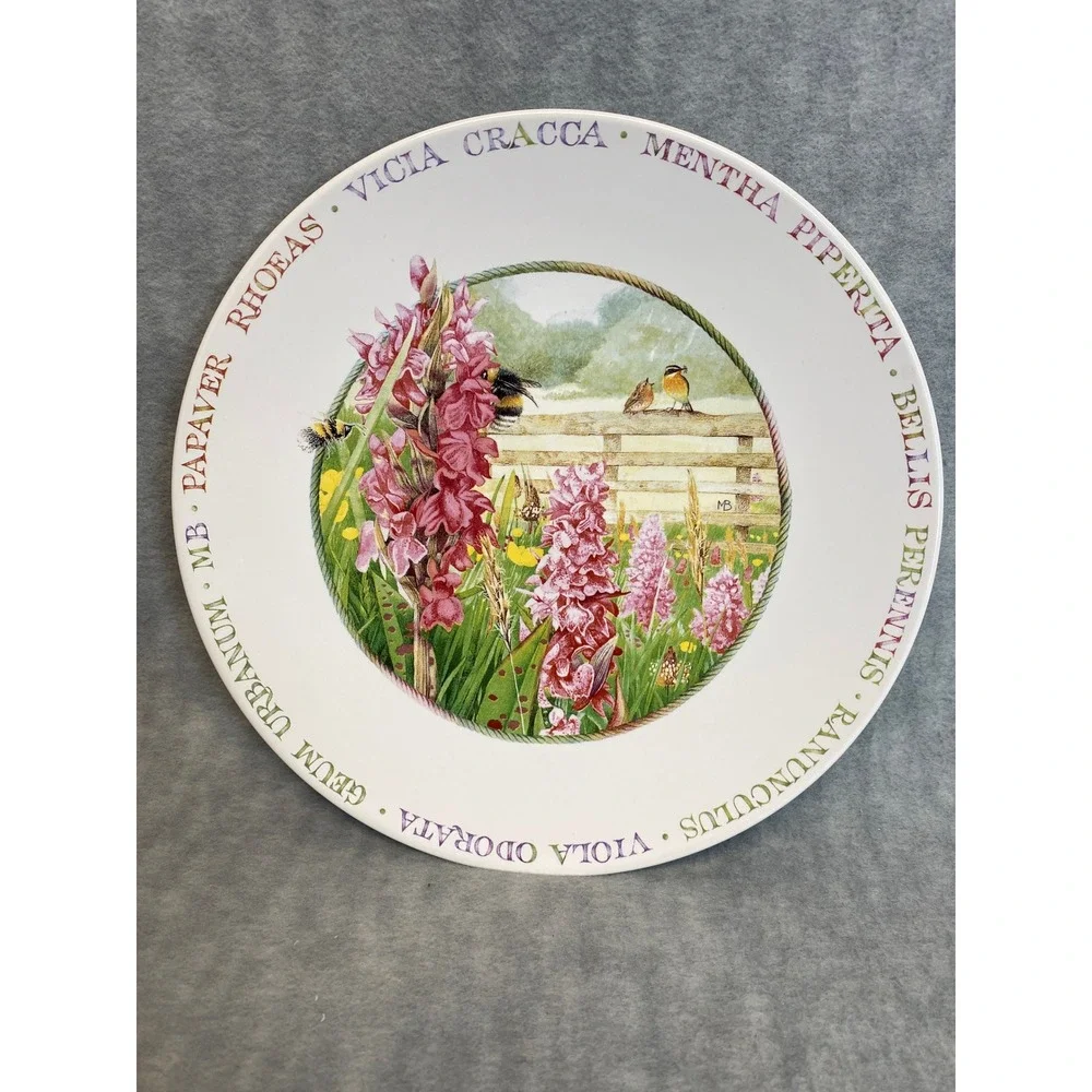 Wildflower Meadow‎ Decorative Plate by Magdalen Bonham Birds Bees Flowers